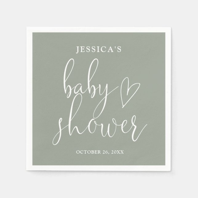 Servilleta De Papel Sage Green Gender Neutral Baby Shower (Anverso)
