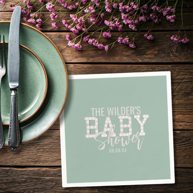 Servilleta De Papel Sage Green Gender Neutral Baby Shower Napkins (Perfect napkins for your baby shower. Just add your name and date)