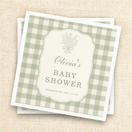 Servilleta De Papel Sage Green Gingham Baby Shower Party