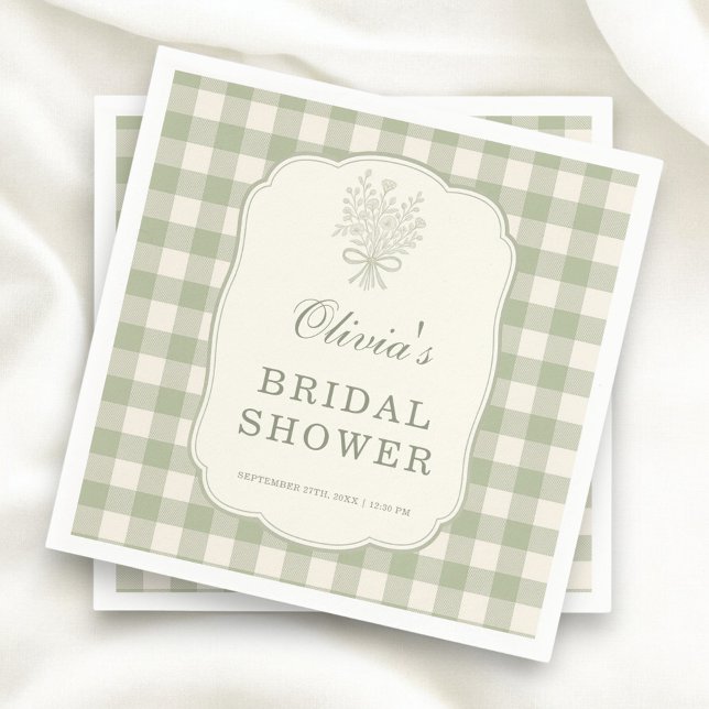 Servilleta De Papel Sage Green Gingham Bridal Shower Party (Subido por el creador)