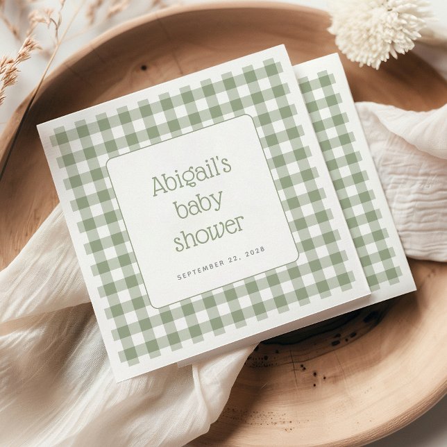 Servilleta De Papel Sage Green Gingham Check Rustic Baby Shower (Subido por el creador)