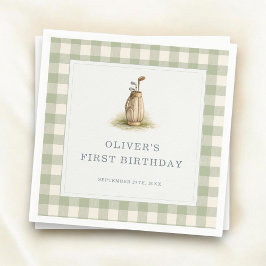 Servilleta De Papel Sage Green Gingham Golf First Birthday Party