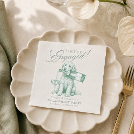 Servilleta De Papel Sage Green Golden Doodle Champagne Engagement