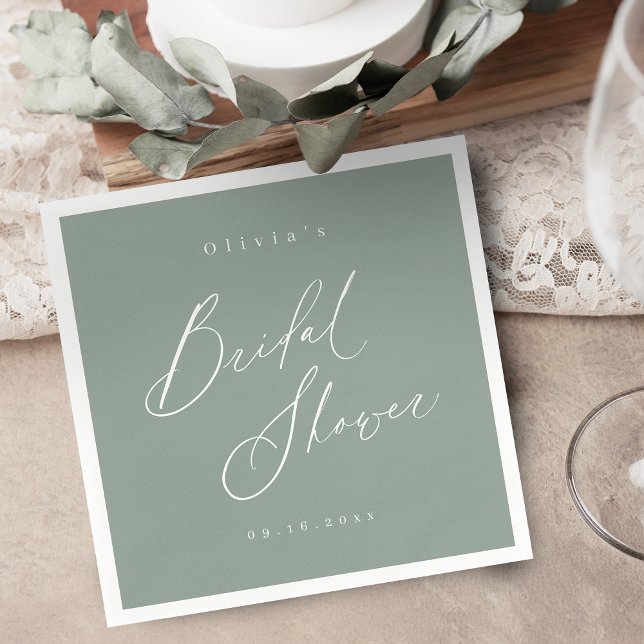 Servilleta De Papel Sage Green guión moderno mínimo ducha de novia (Sage Green modern script minimal bridal shower Napkins)