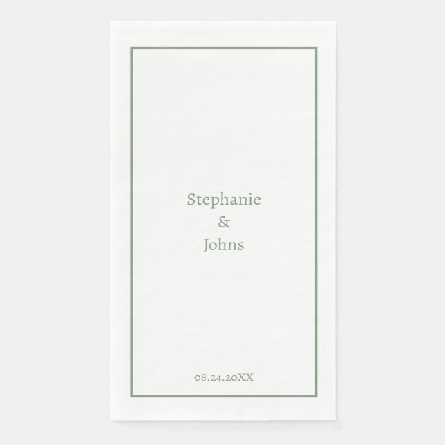 Servilleta De Papel Sage Green Minimal Elegant Custom Name Boda (Anverso)
