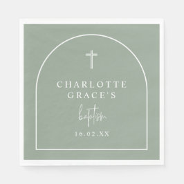 Servilleta De Papel Sage Green Modern Arch Script Bautismo Minimalista
