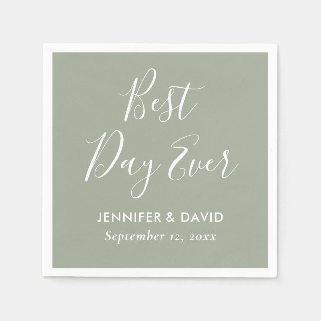 Servilleta De Papel Sage Green Modern Script Boda (Anverso)