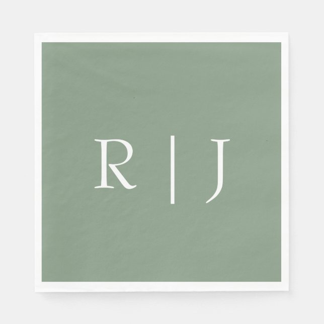 Servilleta De Papel  Sage Green Monogram Initials Letters Wedding (Anverso)