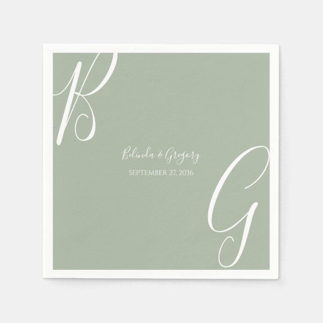Servilleta De Papel Sage Green Monogram Initials Wedding  (Anverso)