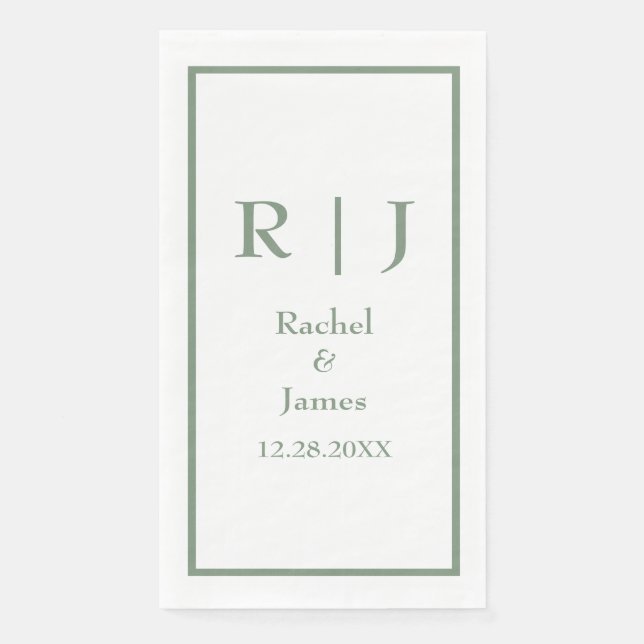 Servilleta De Papel Sage Green Monogram Name Elegant Minimal Wedding (Anverso)