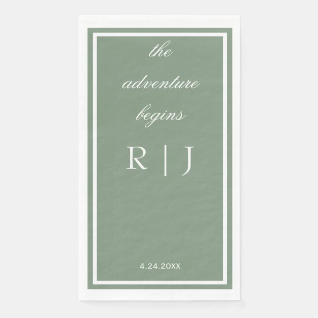 Servilleta De Papel Sage Green Monogram Quote Script Text Wedding (Anverso)