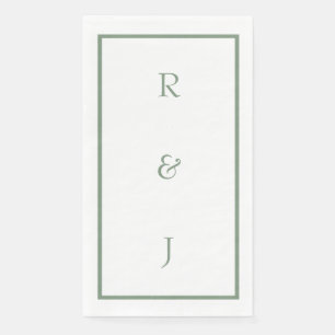 Servilleta De Papel Sage Green Monograma Iniciales White Trendy Boda