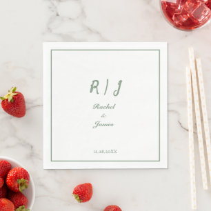 Servilleta De Papel Sage Green Monograma Script Script Elegant Wedding