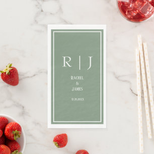 Servilleta De Papel Sage Green Monogramas Simple Elegante Boda Moderno