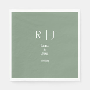 Servilleta De Papel Sage Green Monogramas Simple Minimal Moderno Boda