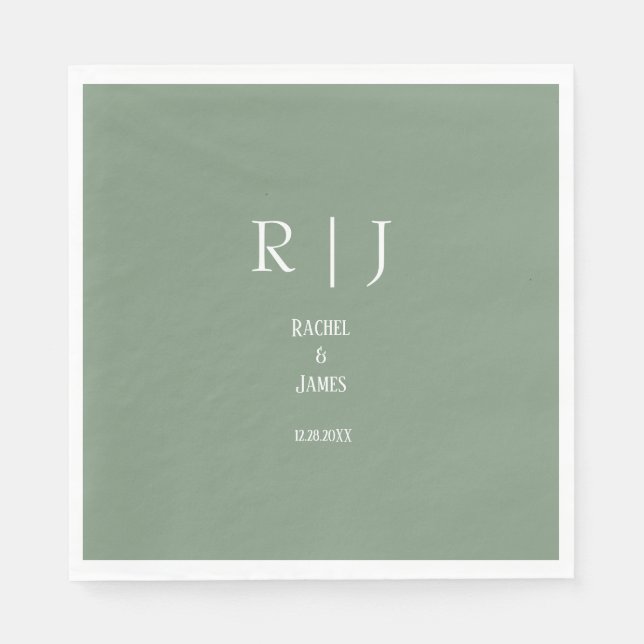 Servilleta De Papel Sage Green Monogramas Simple Minimal Moderno Boda (Anverso)