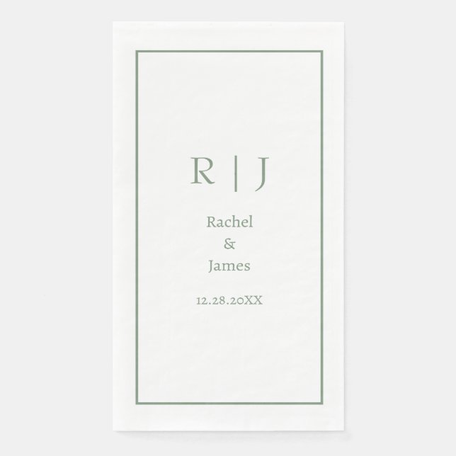 Servilleta De Papel Sage Green Name Monogram Minimal Elegant Wedding (Anverso)