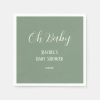 Sage Green Oh Baby Script Cute Moderno Baby Shower