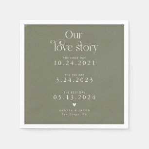 Servilleta De Papel Sage Green Our Love Story Retro Boda Napkin