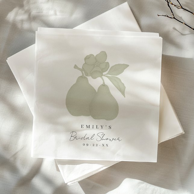 Servilleta De Papel Sage Green Perfect Pear Bridal Shower Napkin (Pear Napkins)