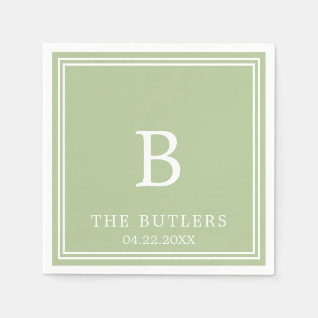 Servilleta De Papel Sage Green Personalizado Boda Cocktail Napkins (Anverso)
