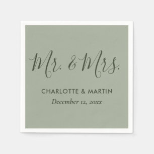 Servilleta De Papel Sage Green personalizado Sr. y Sra. Boda