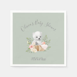 Servilleta De Papel Sage Green Polar Bear Baby Shower