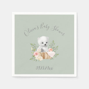 Servilleta De Papel Sage Green Polar Bear Baby Shower