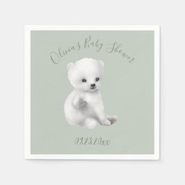 Servilleta De Papel Sage Green Polar Bear Baby Shower Napkins
