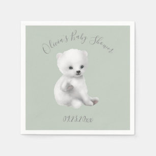 Servilleta De Papel Sage Green Polar Bear Baby Shower Napkins