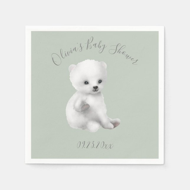 Servilleta De Papel Sage Green Polar Bear Baby Shower Napkins (Anverso)