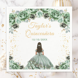Servilleta De Papel Sage Green Princess Floral Quinceañera