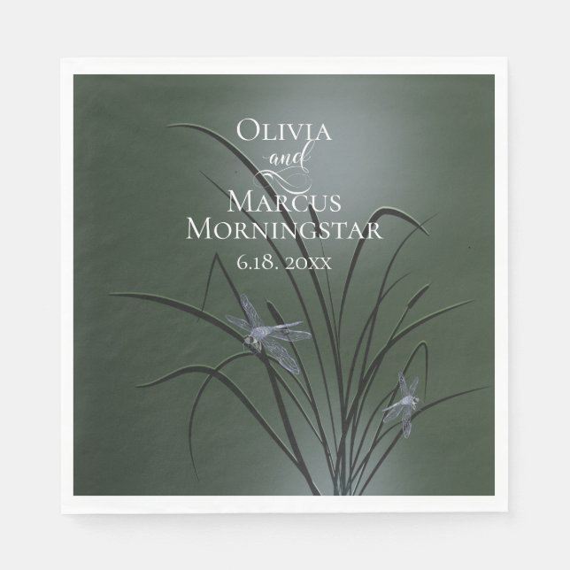 Servilleta De Papel Sage Green Purple Dragonfly (Anverso)