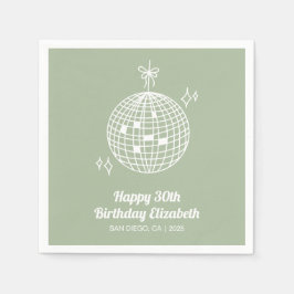 Servilleta De Papel Sage Green Retro Disco Ball
