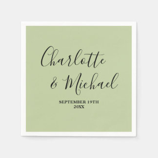 Servilleta De Papel Sage Green Script Minimalist Wedding
