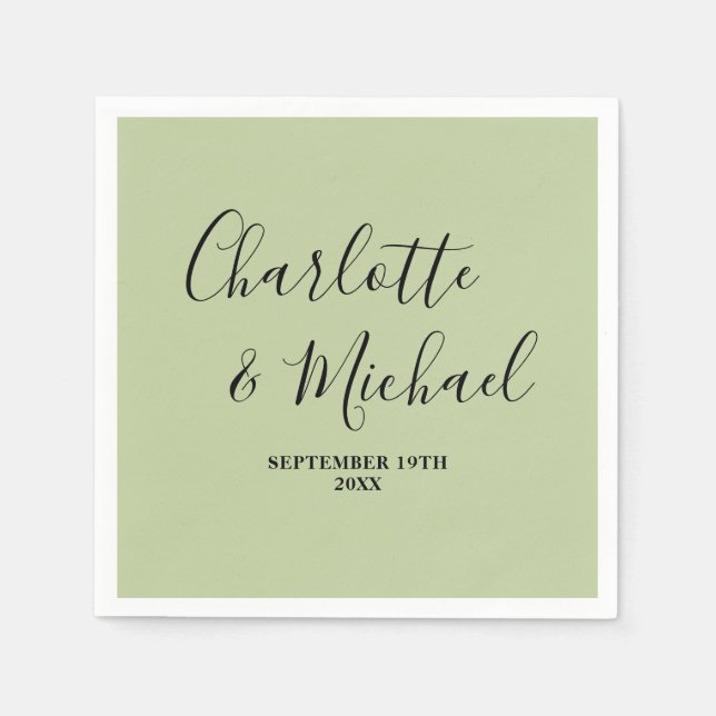 Servilleta De Papel Sage Green Script Minimalist Wedding (Anverso)