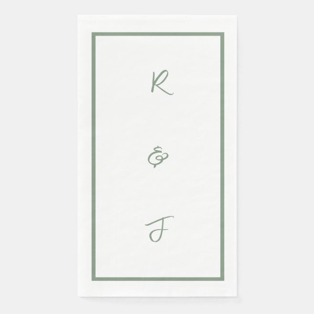 Servilleta De Papel Sage Green Script Monograma Letra Boda (Anverso)