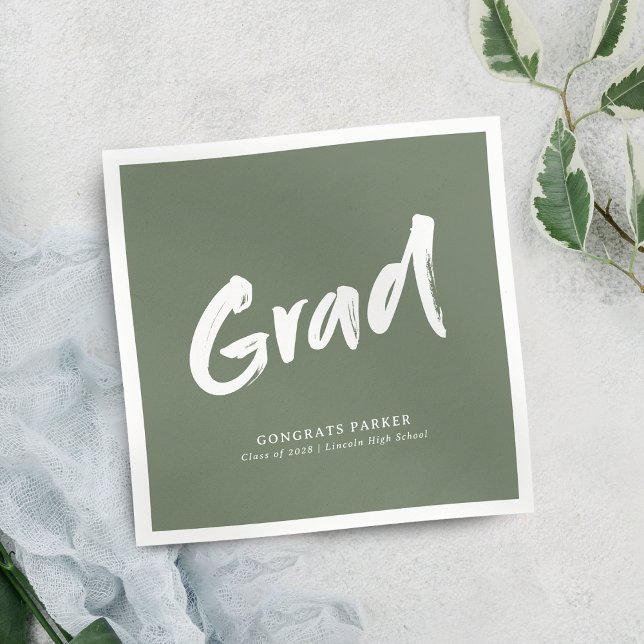 Servilleta De Papel Sage Green Simple Moderno Brush Script Grad Fiesta (Sage Green Simple Modern Brush Script Grad Party Napkins)