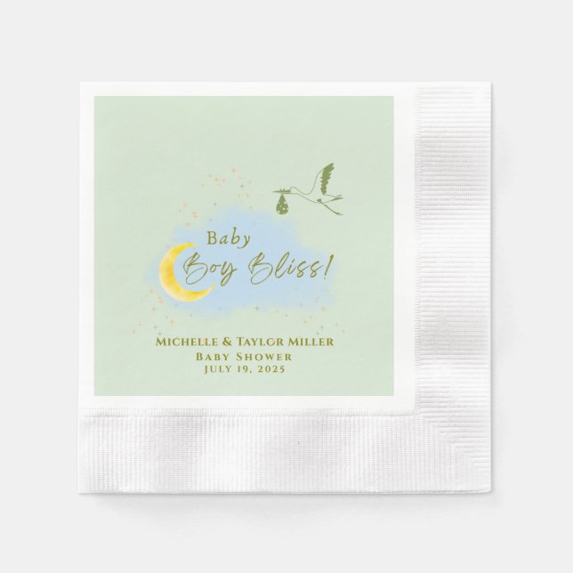 Servilleta De Papel Sage Green Starlit Baby Boy Bliss Special Delivery (Anverso)