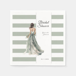 Servilleta De Papel Sage Green Stripes Watercolour Bridal Bridal Showe