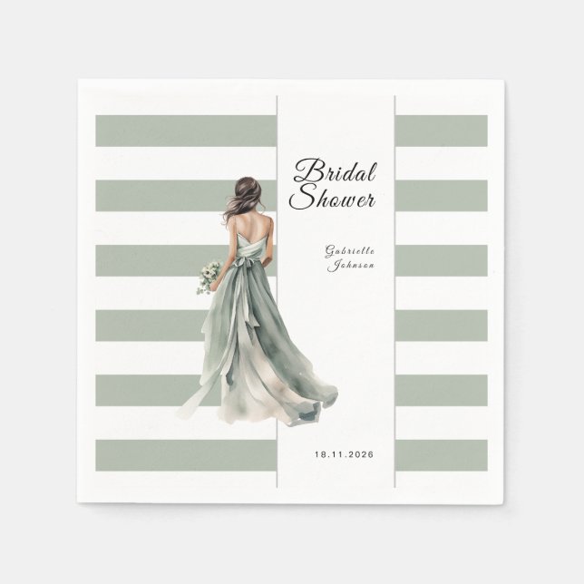 Servilleta De Papel Sage Green Stripes Watercolour Bridal Bridal Showe (Anverso)