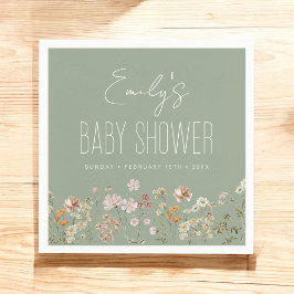 Servilleta De Papel Sage Green Wildflower Boho Baby Shower En Bloom