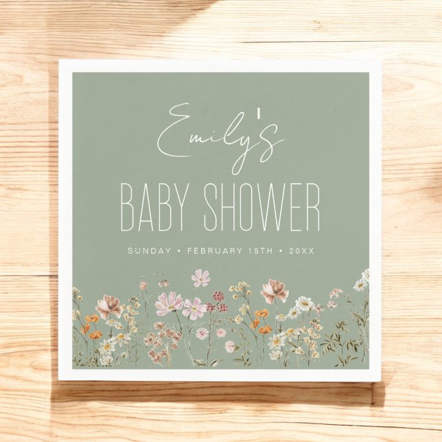 Servilleta De Papel Sage Green Wildflower Boho Baby Shower En Bloom (Subido por el creador)
