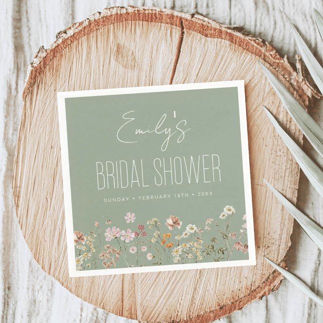 Servilleta De Papel Sage Green Wildflower Boho Bridal Shower In Bloom (Subido por el creador)