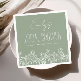 Servilleta De Papel Sage Green Wildflower Boho Bridal Shower Napkins