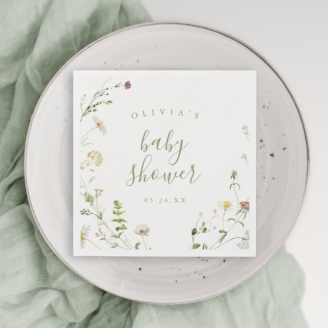 Servilleta De Papel Sage Green Wildflower Rustic Boho Baby Shower (Elegant Wildflower Rustic Boho Baby Shower Napkins)