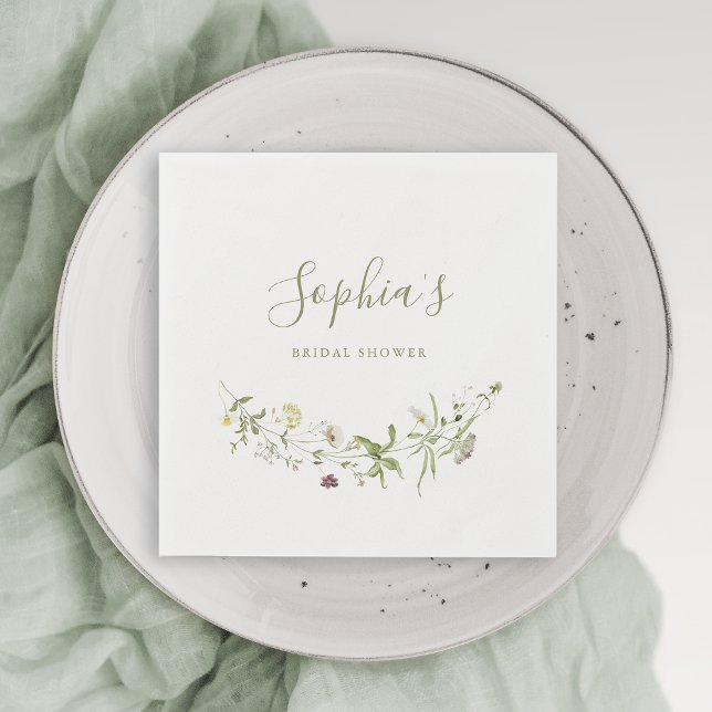 Servilleta De Papel Sage Green Wildflower Rustic Boho Bridal Shower (Elegant Wildflower Rustic Boho Bridal Shower Napkins)