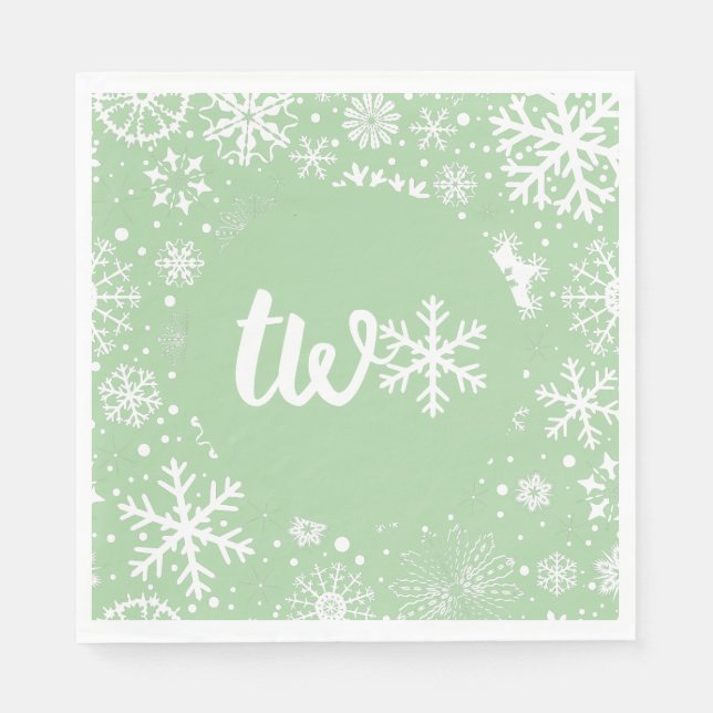 Servilleta De Papel Sage Green Winter Second Birday Snowflake (Anverso)
