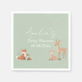 Servilleta De Papel Sage Green Woodland Animal Baby Shower 
