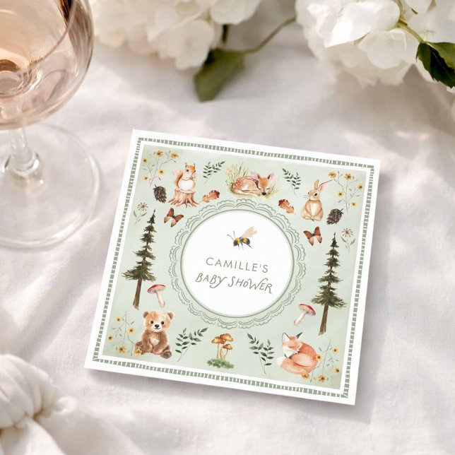 Servilleta De Papel Sage Green Woodland Baby Shower Napkins (Sage Green Woodland Baby Shower Napkins)